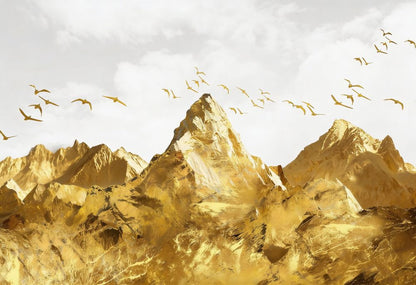 Feng Shui golden mountain painting, gold rock mountain canvas for the wall behind a desk
