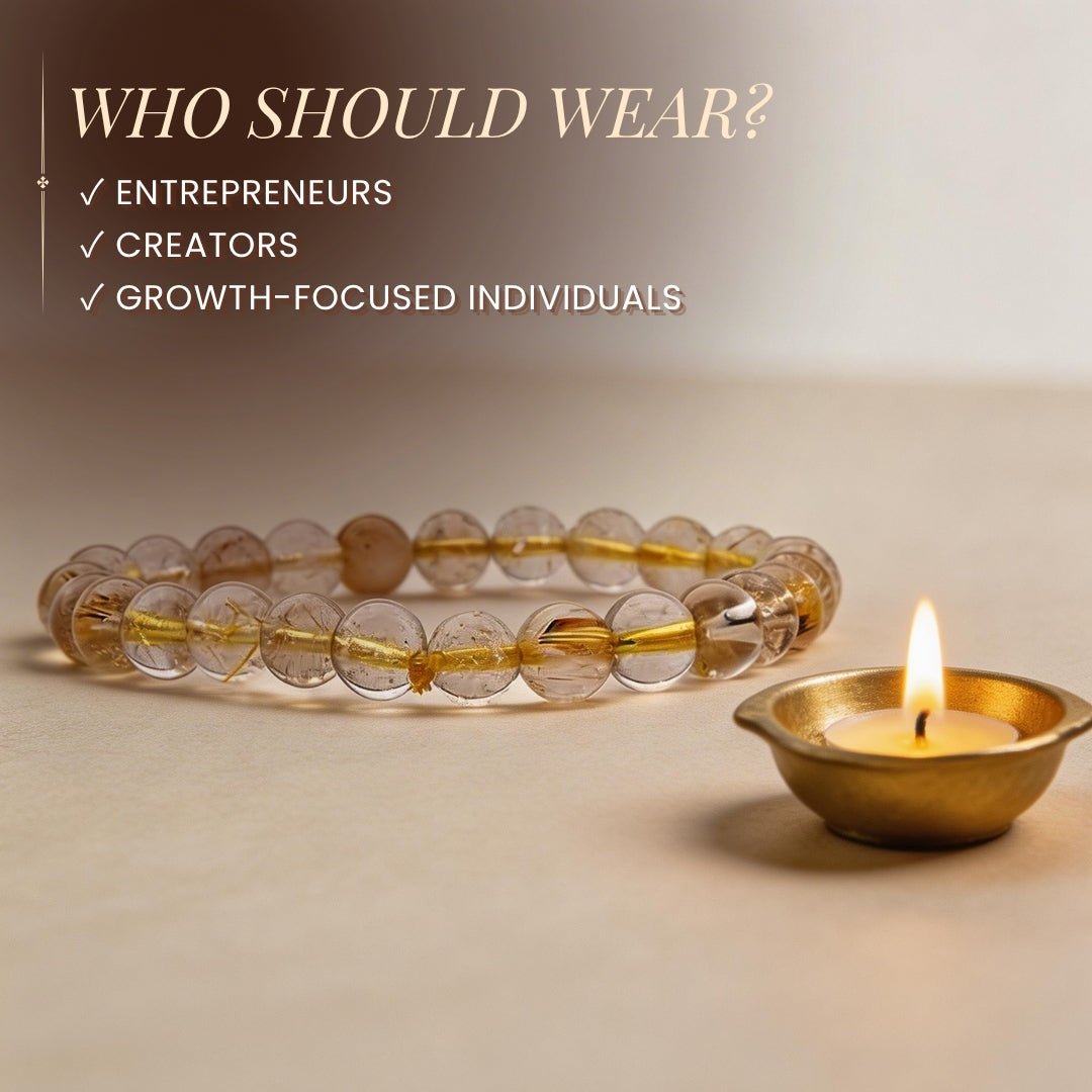 Golden Rutilated Quartz Bracelet for Manifestation| Men & Women - plusvalueindia