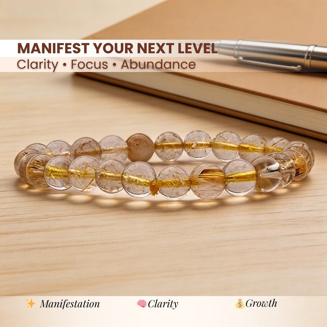 Golden Rutilated Quartz Bracelet for Manifestation| Men & Women - plusvalueindia