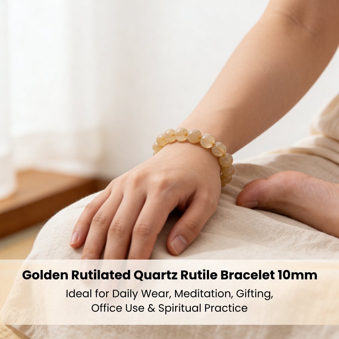 Golden Rutilated Quartz Bracelet for Manifestation| Men & Women - plusvalueindia