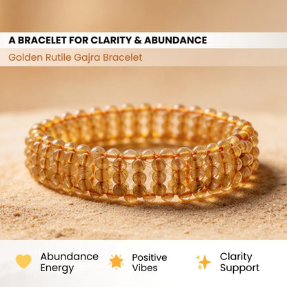Golden Rutile Gajra Bracelet for Men Women Unisex (1pc) - plusvalueindia