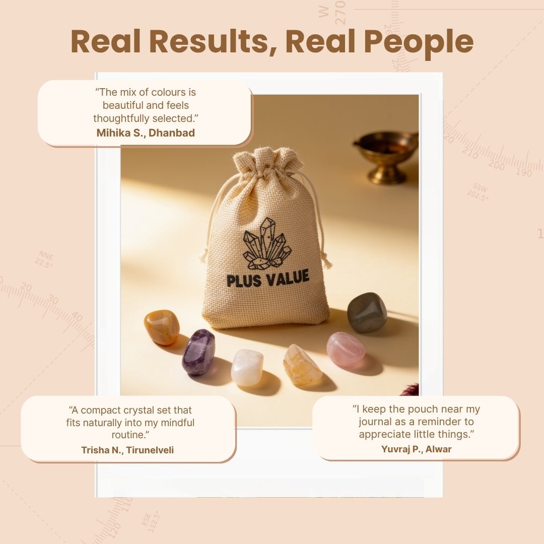Pocket-sized gratitude crystal stones held in palm for scale and everyday carry