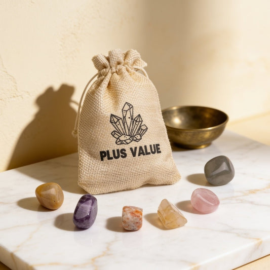Gratitude pocket crystal bag set with uplifting stones and drawstring pouch