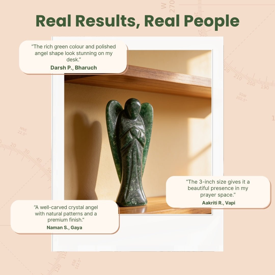 3 inch Green Aventurine angel presented with velvet pouch and protective gift box