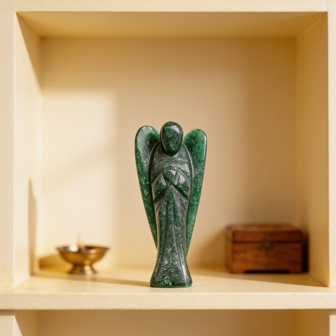 3 inch natural Green Aventurine carved guardian angel figurine