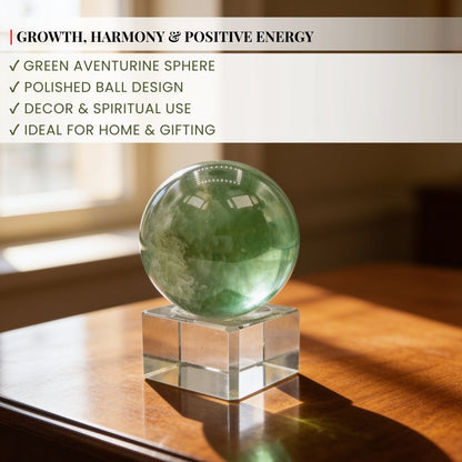 Green Aventurine Ball Sphere With Crystal Stand - plusvalueindia
