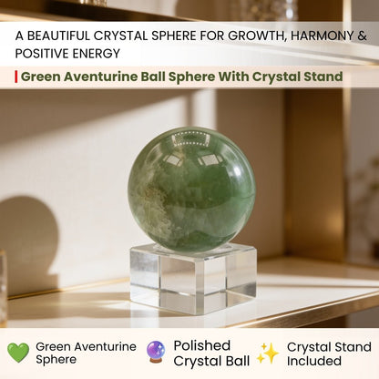 Green Aventurine Ball Sphere With Crystal Stand - plusvalueindia