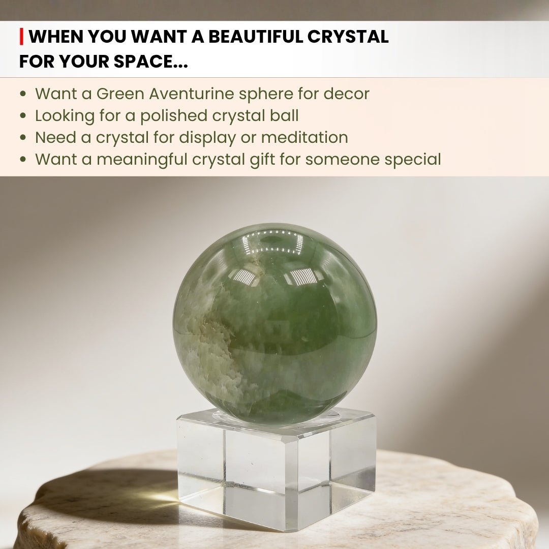 Green Aventurine Ball Sphere With Crystal Stand - plusvalueindia