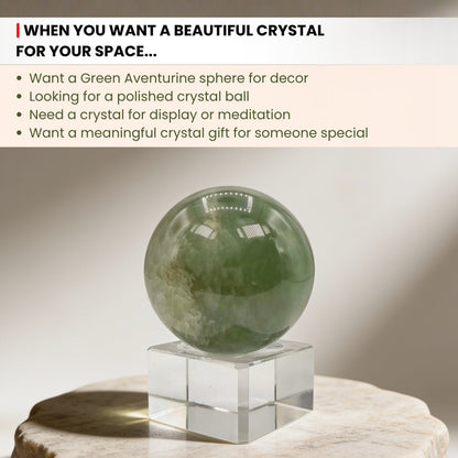 Green Aventurine Ball Sphere With Crystal Stand - plusvalueindia