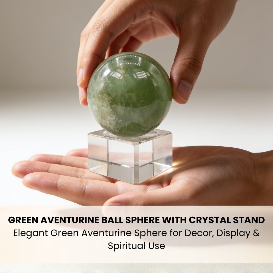 Green Aventurine Ball Sphere With Crystal Stand - plusvalueindia