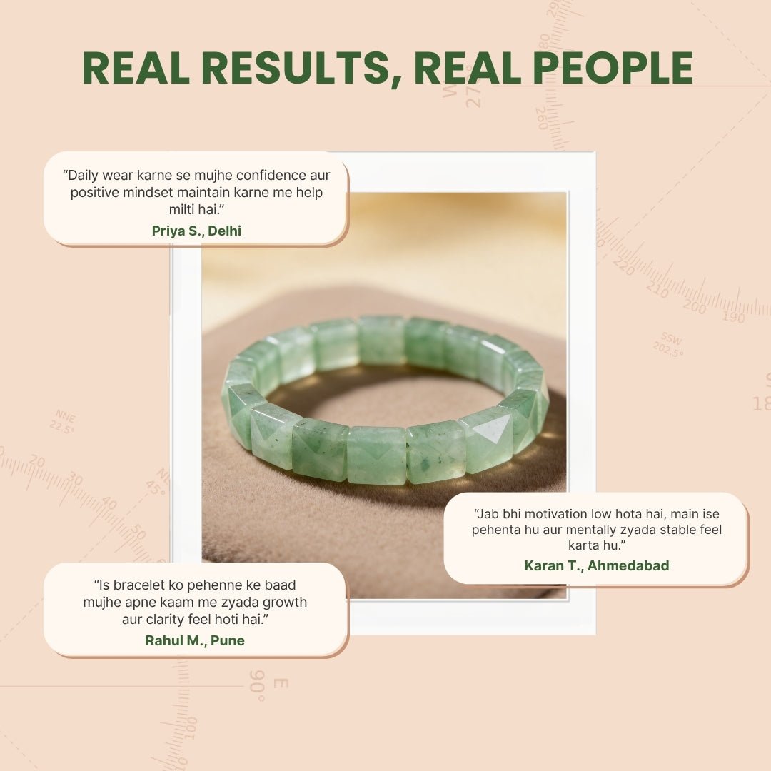 Green Aventurine Bracelet - Healing Crystal Pyramid Beads for Luck & Prosperity, Men & Women - plusvalueindia