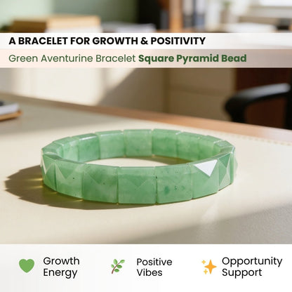 Green Aventurine Bracelet - Healing Crystal Pyramid Beads for Luck & Prosperity, Men & Women - plusvalueindia