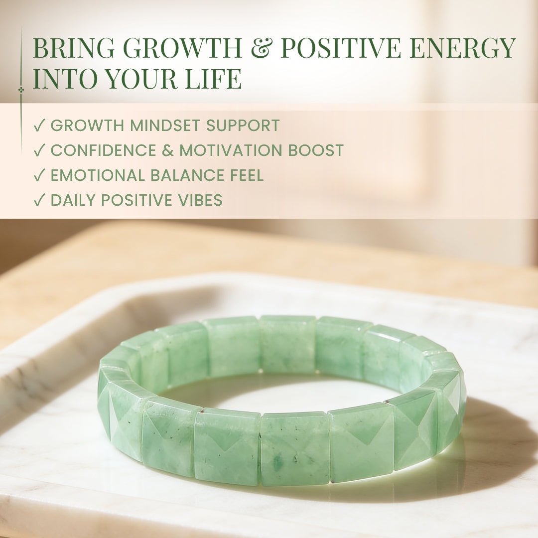 Green Aventurine Bracelet - Healing Crystal Pyramid Beads for Luck & Prosperity, Men & Women - plusvalueindia