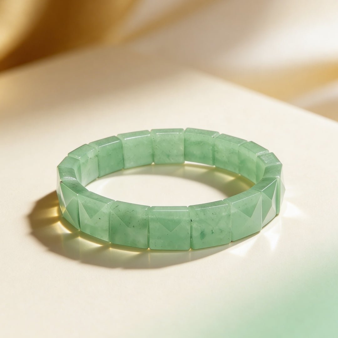 Green Aventurine Bracelet - Healing Crystal Pyramid Beads for Luck & Prosperity, Men & Women - plusvalueindia