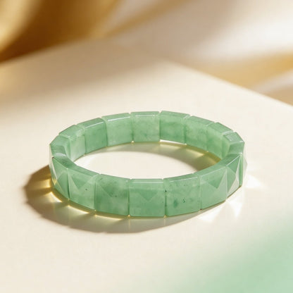 Green Aventurine Bracelet - Healing Crystal Pyramid Beads for Luck & Prosperity, Men & Women - plusvalueindia