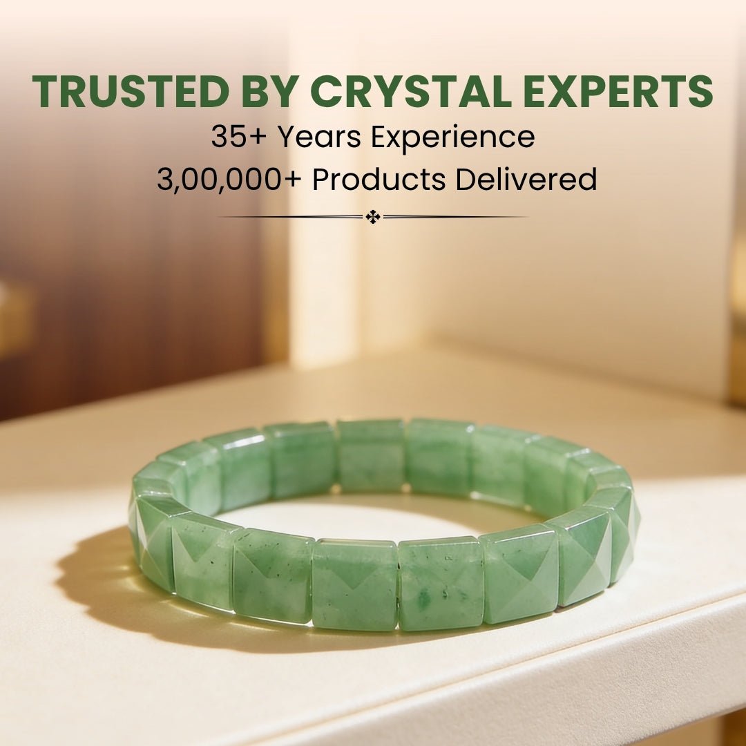 Green Aventurine Bracelet - Healing Crystal Pyramid Beads for Luck & Prosperity, Men & Women - plusvalueindia