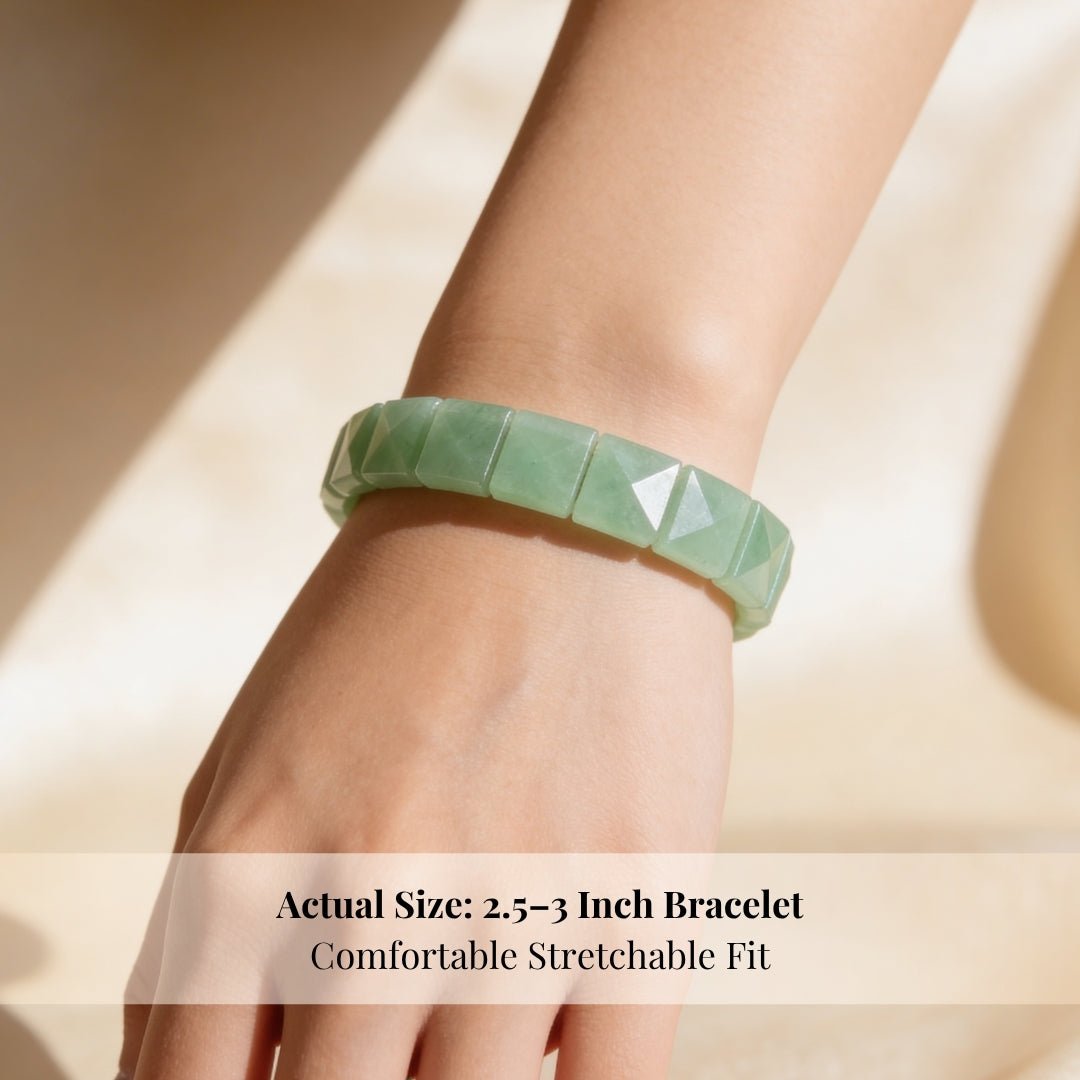 Green Aventurine Bracelet - Healing Crystal Pyramid Beads for Luck & Prosperity, Men & Women - plusvalueindia