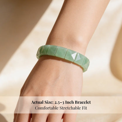 Green Aventurine Bracelet - Healing Crystal Pyramid Beads for Luck & Prosperity, Men & Women - plusvalueindia