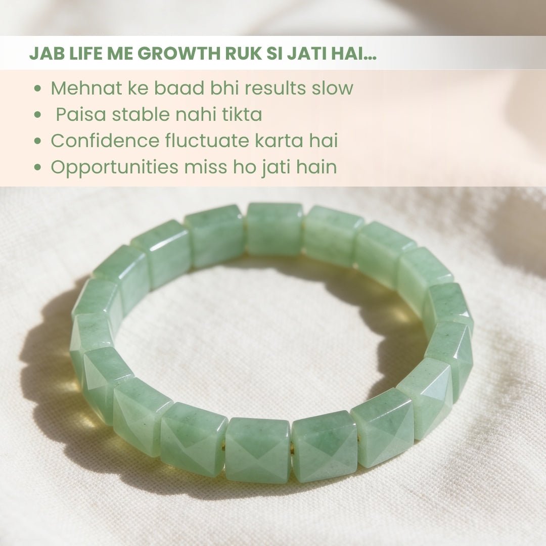 Green Aventurine Bracelet - Healing Crystal Pyramid Beads for Luck & Prosperity, Men & Women - plusvalueindia