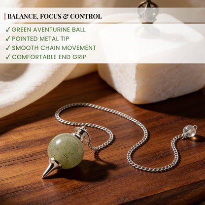 Small polished green gemstone bead at the top end of the dowsing chain