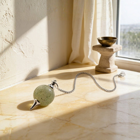 Green Aventurine crystal ball chain dowsing pendulum with end bead