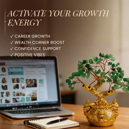 Green Aventurine Crystal Tree for Wealth & New Beginnings Positive Energy Showpiece for Home Decor - plusvalueindia
