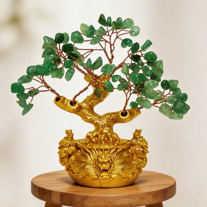 Green Aventurine Crystal Tree for Wealth & New Beginnings Positive Energy Showpiece for Home Decor - plusvalueindia
