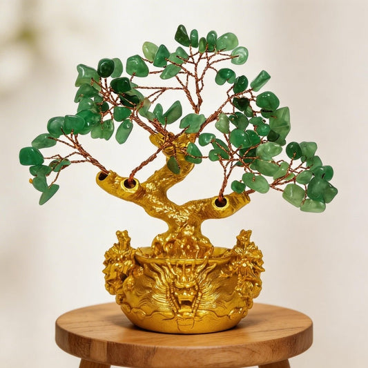 Green Aventurine Crystal Tree for Wealth & New Beginnings Positive Energy Showpiece for Home Decor - plusvalueindia