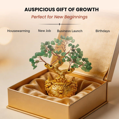 Green Aventurine Crystal Tree for Wealth & New Beginnings Positive Energy Showpiece for Home Decor - plusvalueindia
