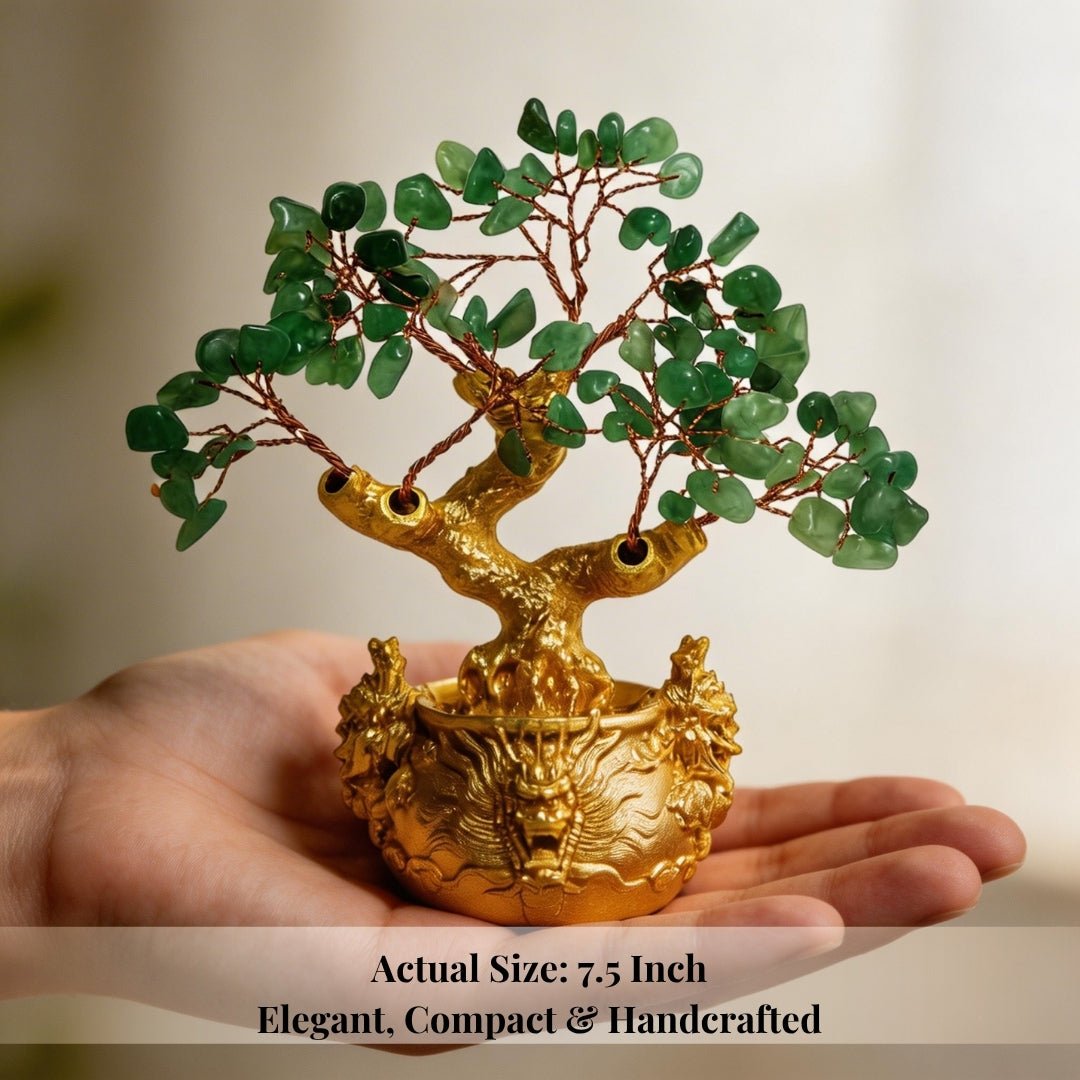 Green Aventurine Crystal Tree for Wealth & New Beginnings Positive Energy Showpiece for Home Decor - plusvalueindia