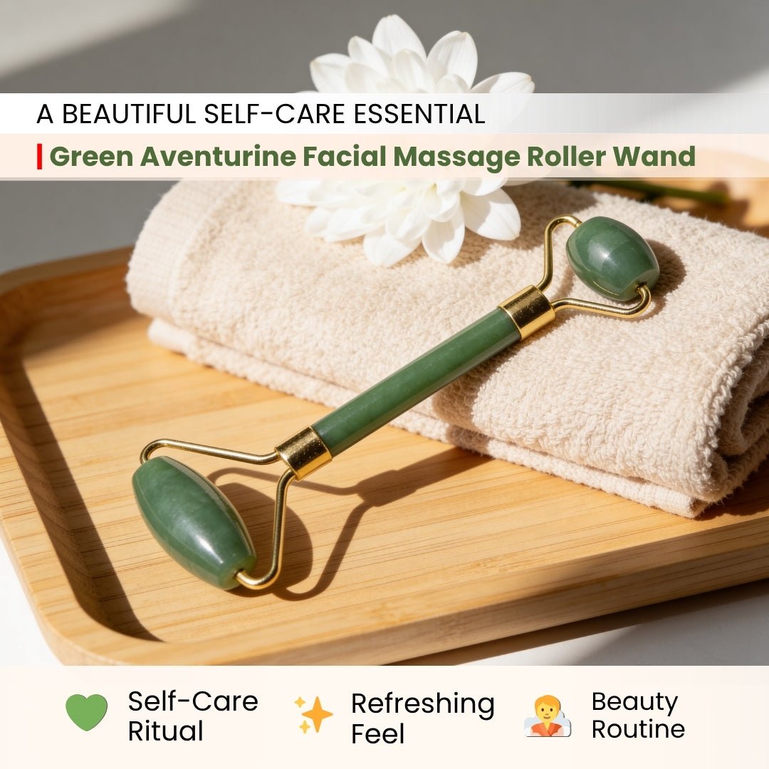 Green Aventurine Facial Massage Roller for Body, Face, Neck, Eye - plusvalueindia
