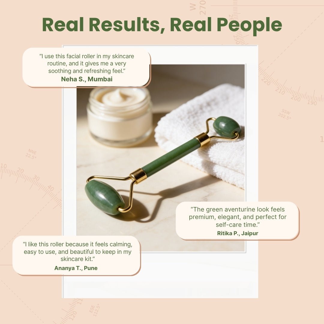 Green Aventurine Facial Massage Roller for Body, Face, Neck, Eye - plusvalueindia