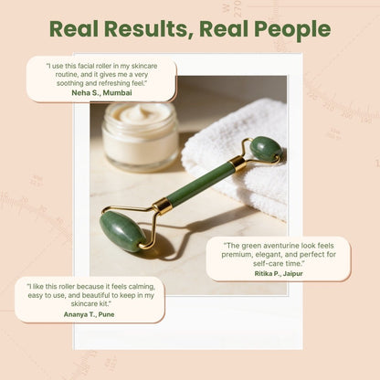Green Aventurine Facial Massage Roller for Body, Face, Neck, Eye - plusvalueindia