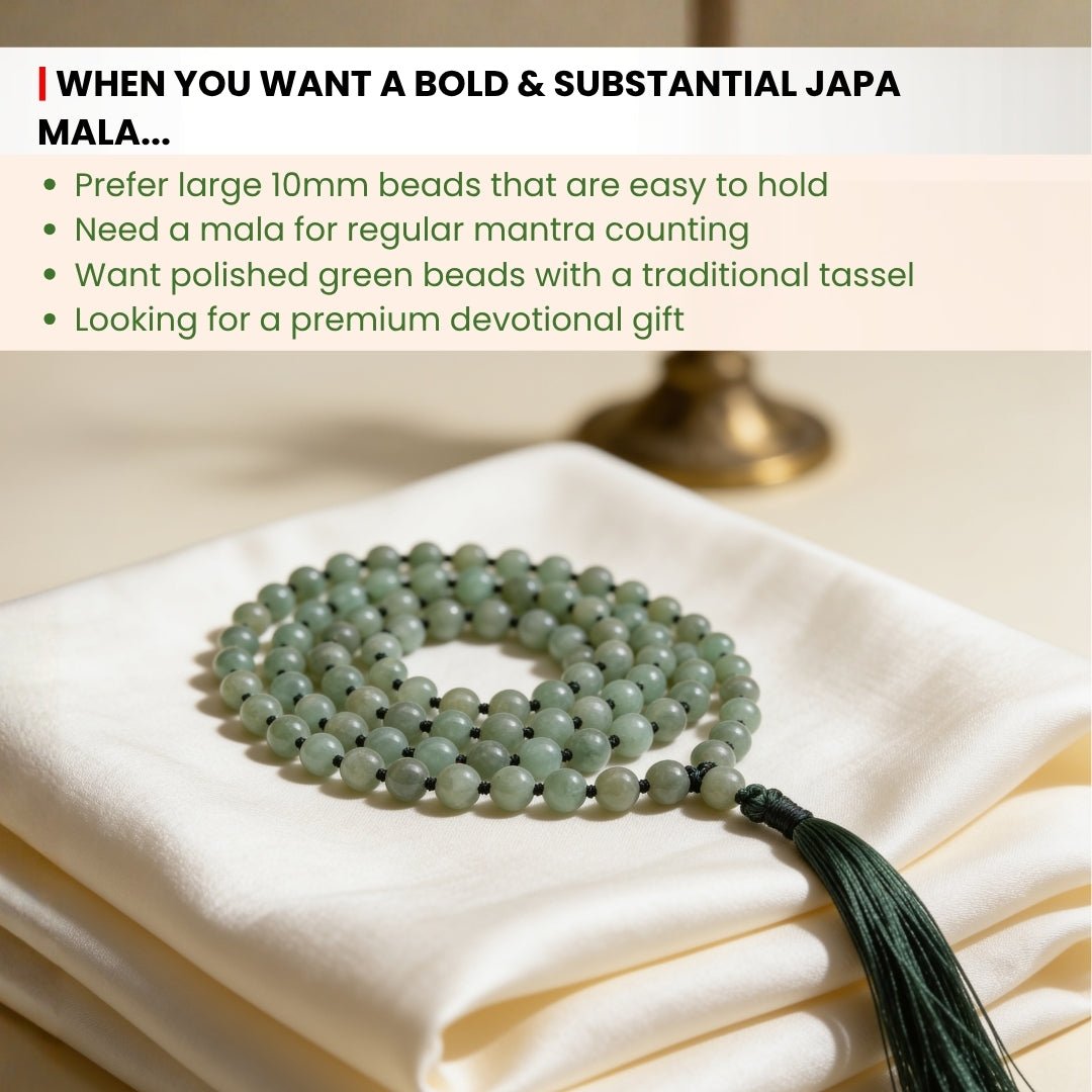 10 mm bead diameter scale measurement graphic for large Green Aventurine japa mala