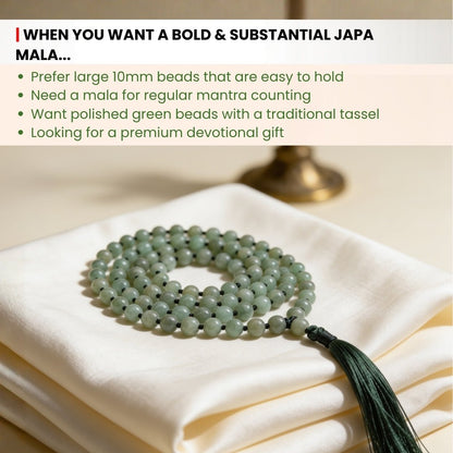 10 mm bead diameter scale measurement graphic for large Green Aventurine japa mala