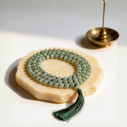 Natural Green Aventurine 10 mm japa mala necklace with 108 large beads and tassel