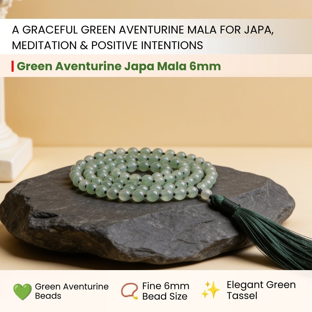 Close-up of polished 6 mm Green Aventurine beads showing natural green aventurescence