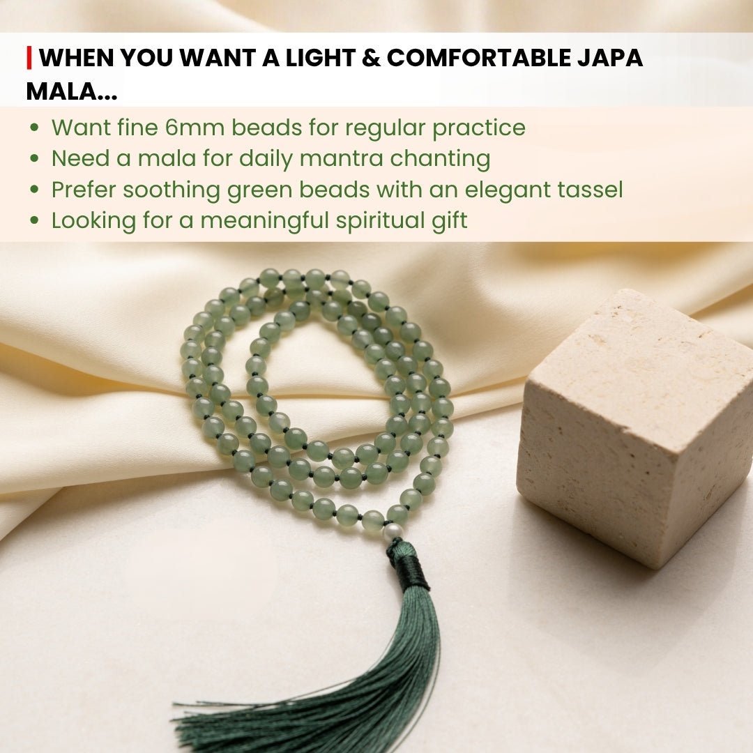 6 mm bead diameter scale measurement for Green Aventurine japa mala
