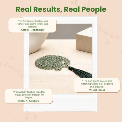6 mm Green Aventurine mala held in fingers during mantra chanting meditation