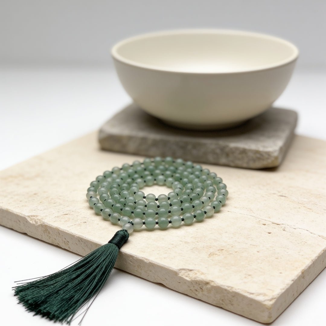 Natural Green Aventurine 6 mm japa mala necklace with 108 beads and tassel