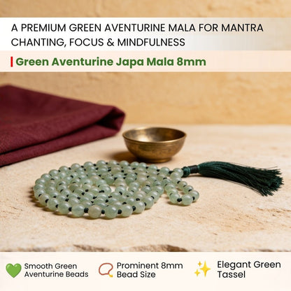 Close-up of polished 8 mm Green Aventurine beads showing natural green color variations and aventurescence