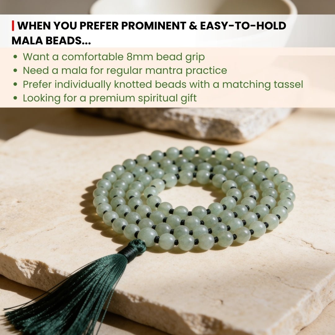 8 mm bead diameter scale measurement diagram for Green Aventurine japa mala