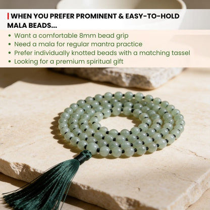 8 mm bead diameter scale measurement diagram for Green Aventurine japa mala