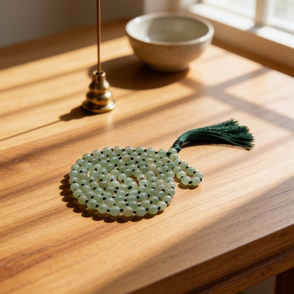Natural Green Aventurine 8 mm japa mala necklace with 108 beads and tassel