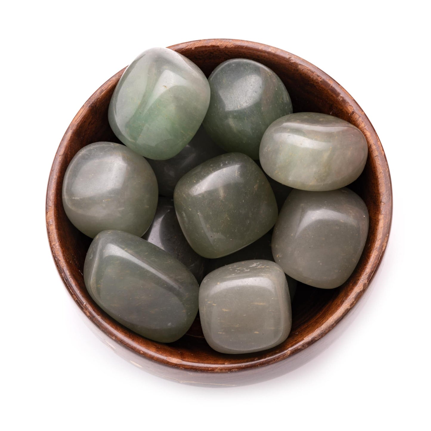 green aventurine tumble pebble 300gm wooden bowl