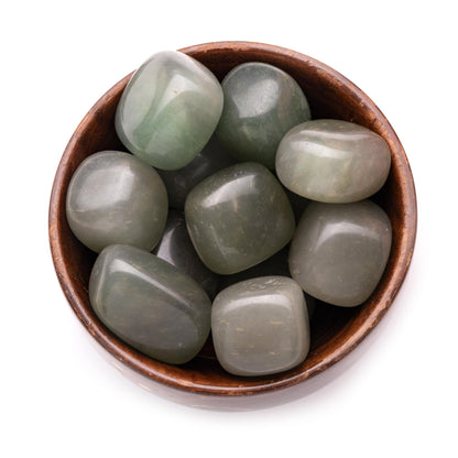 green aventurine tumble pebble 300gm wooden bowl