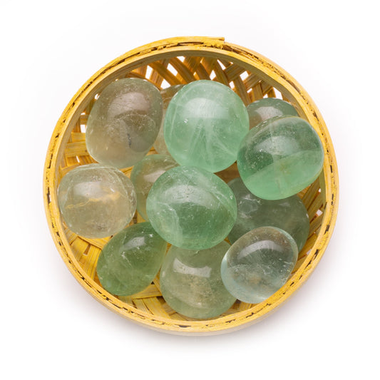 green fluorite tumble pebble stone 200gm basket