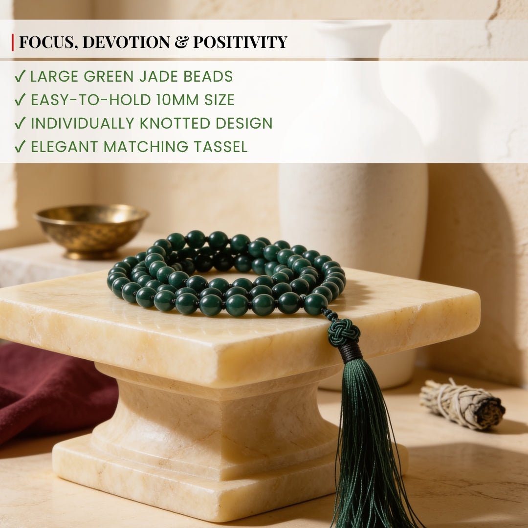 Traditional hand-knotted heavy-duty cord construction between large 10 mm jade beads