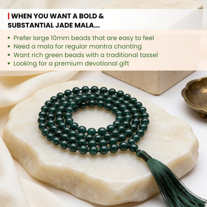 10 mm bead diameter measurement graphic for large Green Jade japa mala