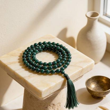 Natural Green Jade 10 mm japa mala necklace with 108 large beads and tassel